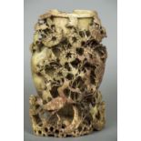 A large Chinese carved soapstone vase W