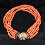 A five strand coral bead necklace Set