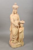 A 19th century terracotta figural group Formed as a woman and child, each wearing a crown,