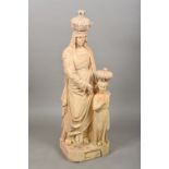 A 19th century terracotta figural group Formed as a woman and child, each wearing a crown,