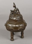 A Chinese cast bronze censor and cover