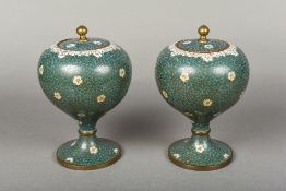 A pair of Chinese cloisonne vases and co