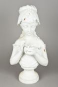 A Victorian Parian bust Formed as a you