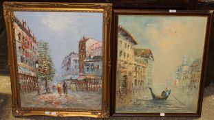 A Parisian scene oil and another of Venice
