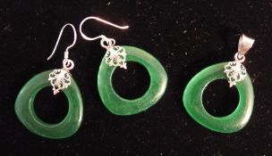 A silver and jade earrings and pendant set