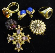 A quantity of yellow metal gem set jewellery