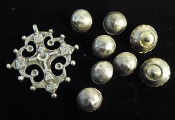 A set of six Russian silver buttons and a pair of larger buttons,