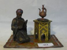 A cold painted bronze Arab form inkwell