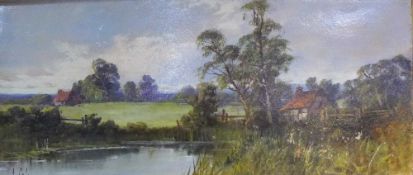 J COLE (19th/20th century) British Cottages in a Rural Landscape Oil on board Signed 81.5 x 35.