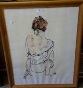 An oak framed print of a scantily clad lady