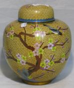 A large yellow ground cloisonne ginger jar and cover