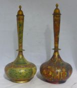 A pair of 19th century Indian painted wooden bottle vases