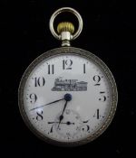An American pocket watch, the enamelled dial decorated with a steam train, circa 1900,