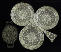 A silver filigree trefoil shaped dish in a box and a small filigree tray (both test as silver)