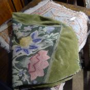 A Turkish mat and needlework cushion cover,