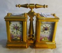 A double Sevres style miniature carriage clock