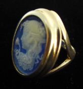 A silver cameo ring