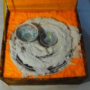 A boxed set of Chinese egg shell porcelain bowls