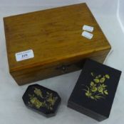 An oak box with key and two lacquered boxes