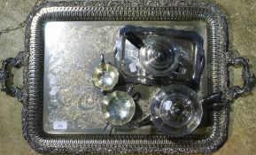 A large silver plated on copper twin handled tray,