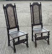 A pair of 19th century oak caned back hall chairs