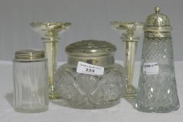 A silver topped castor and a small quantity of silver plate ware