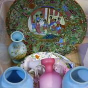 A quantity of Oriental ceramics and Victorian satin glass