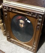 A gilt framed print, portrait of a Rabbi by Rembrandt,