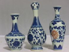 Three small Chinese blue and white vases