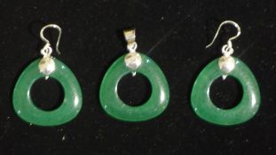 Silver jade earrings and pendant set