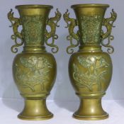 A pair of Chinese brass vases