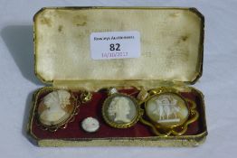 A quantity of yellow metal cameo set brooches,