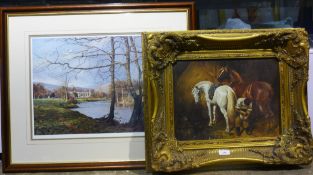 A gilt framed decorative horse print and a limited edition print