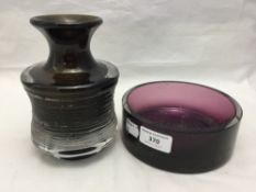 An Art glass vase together with an amethyst coaster