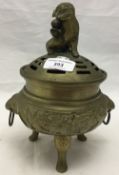 A Chinese censer with dog-of-fo finial