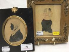 A silhouette of a lady in a bonnet and a gilt framed miniature portrait