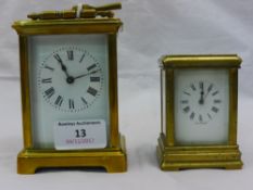 A brass cased carriage clock and another smaller