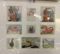 Nine watercolours framed as one,