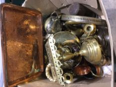 A box of copper and brassware