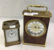 A brass cased carriage clock and another