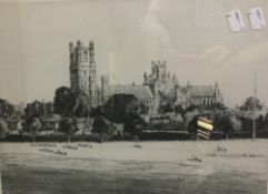 A signed etching of Ely Cathedral