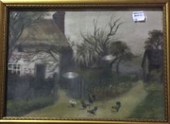 Farmyard Scenes with Chickens (a pair)