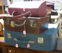 Two vintage cases and a handbag