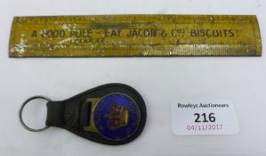 An advertising ruler and an enamel Ascot races badge