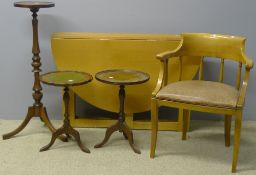 A modern folding table, two tripod wine tables,