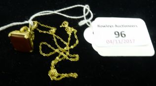 A 9 ct gold seal/fob with 9 ct gold chain