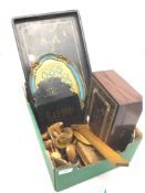 A chinoiserie lacquered tray, a writing slope, a letter rack,