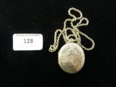 An unmarked silver locket on chain