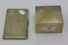 A silver cigarette case and a silver cigarette box