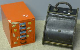 A Victorian perdonium and a bank of metal drawers